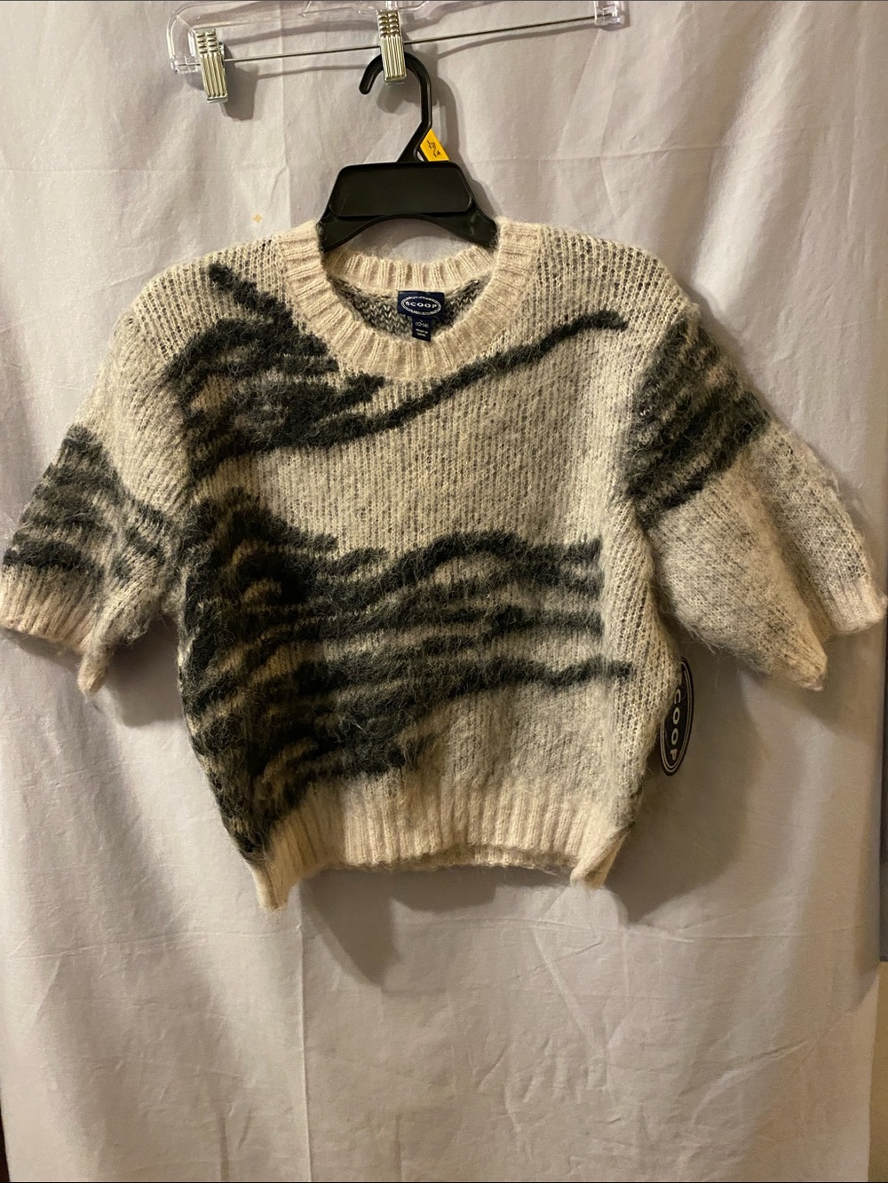 Cozy Short-Sleeve Crewneck Sweater in Ivory and Black by scoop
